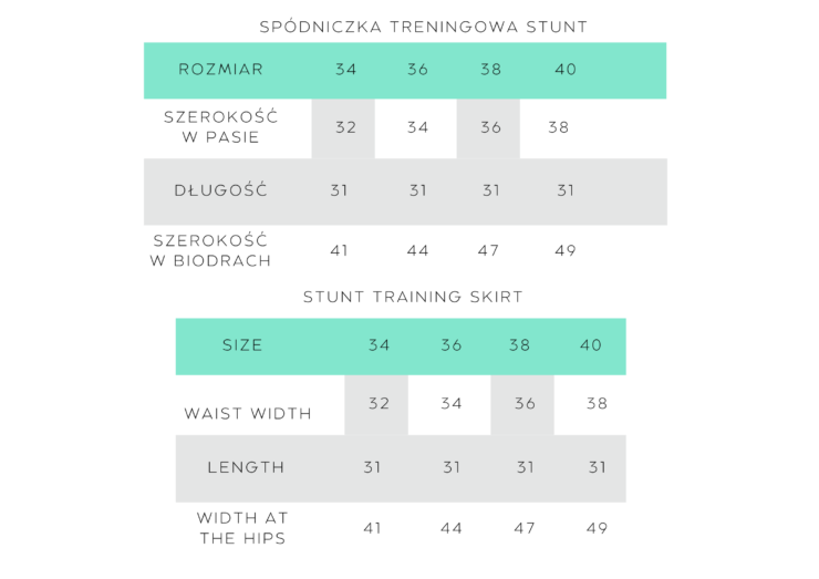 Spódniczka treningowa STUNT rozmiary
