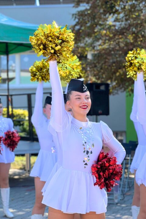 pompony dla mażoretek, majorettes poms, pompony metallic gold, duże pompony, big poms