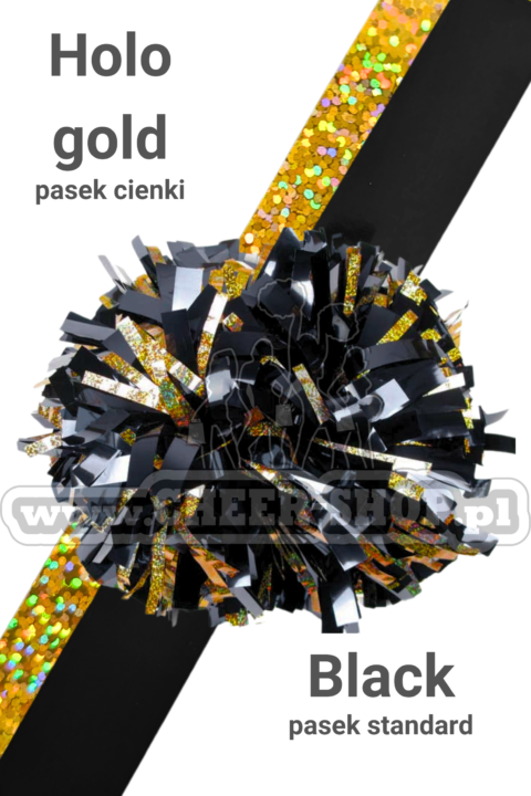 pompon mix metallic black z cienkim paskiem holo gold