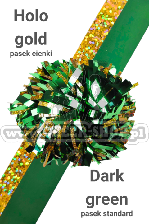 pompon mix metallic dark green z cienkim paskiem holo gold