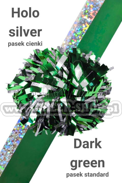 pompon mix metallic dark green z cienkim paskiem holo silver
