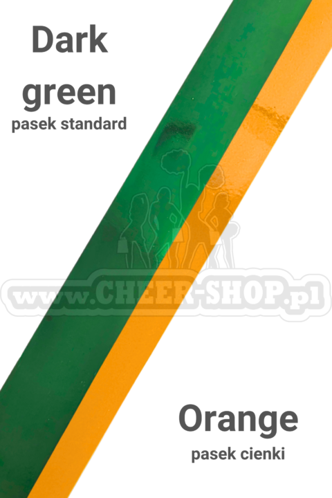 pompon mix metallic dark green z cienkim paskiem orange