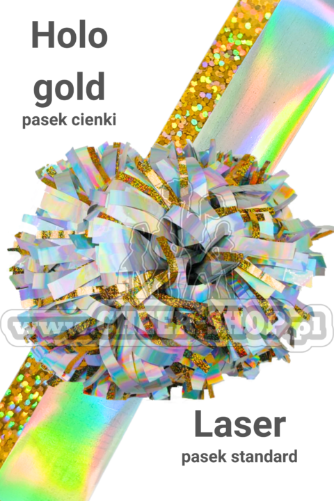 pompon mix metallic laser z cienkim paskiem holo gold