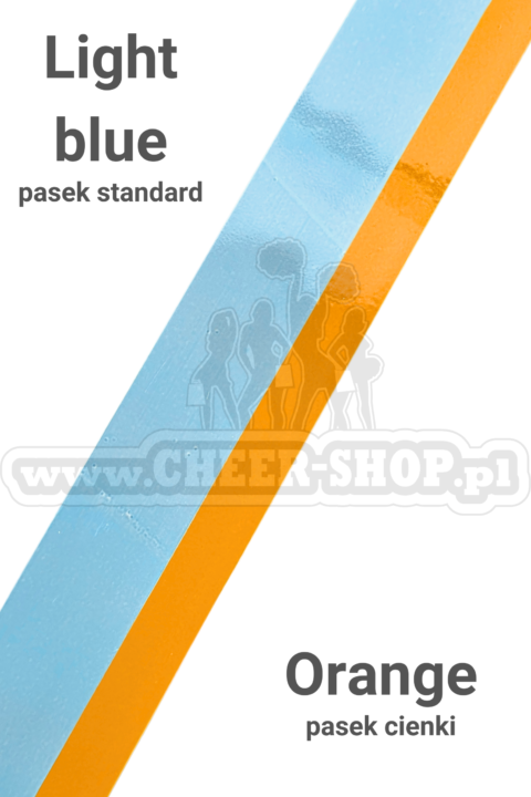 pompon mix metallic light blue z cienkim paskiem orange