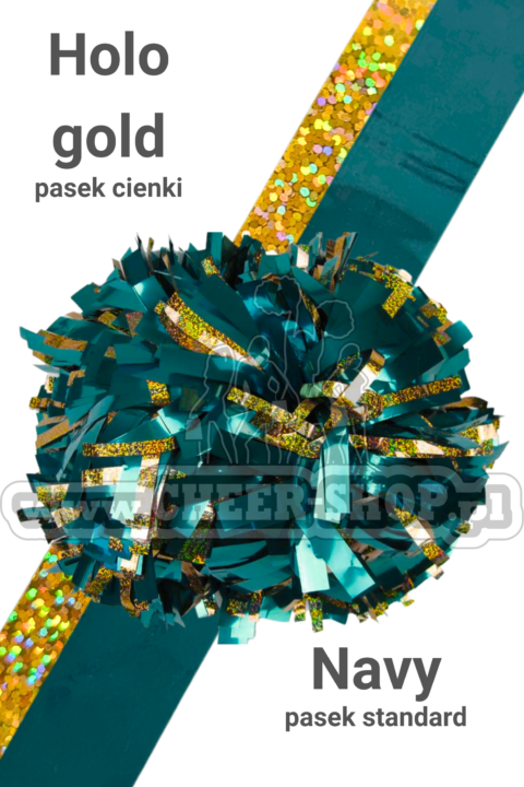 pompon mix metallic navy z cienkim paskiem holo gold