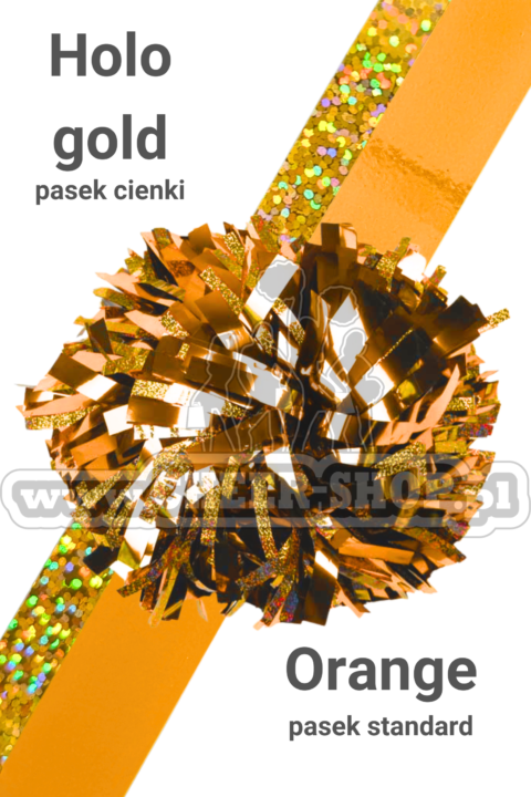 pompon mix metallic orange z cienkim paskiem holo gold