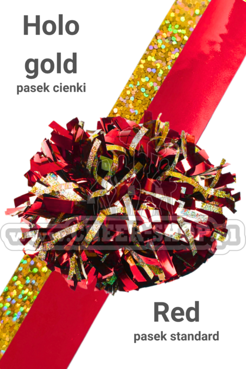 pompon mix metallic red z cienkim paskiem holo gold