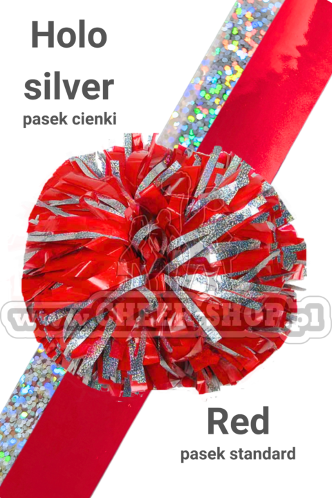 pompon mix metallic red z cienkim paskiem holo silver