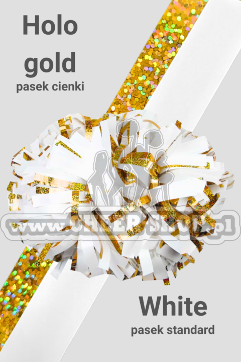 pompon mix metallic white z cienkim paskiem holo gold