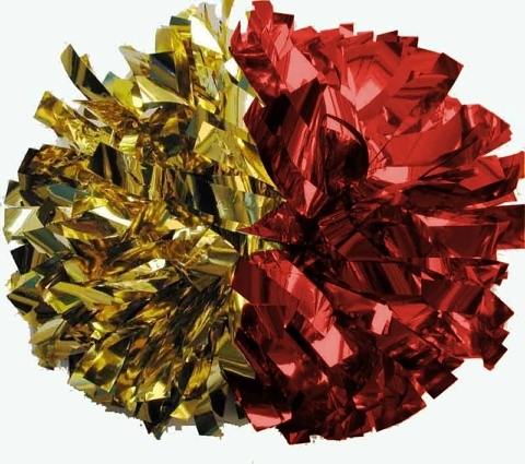 Złoto- czerwone pompony stworzone specjalnie dla cheerleaderek i mażoretek
