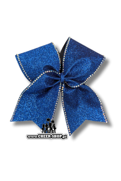 Profesjonalna kokarda brokatowa dla cheerleaders, professional cheer bow, kokarda ze zdobieniami, kokarda z dżetami, bow with gems, blue bow