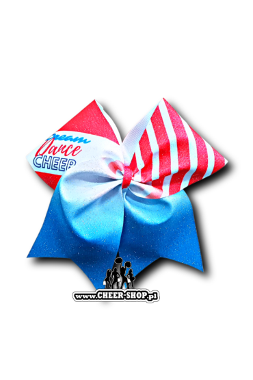 kokarda dream cheer dance, brokatowa kokarda, profesjonalna kokarda, cheer shop, best shop for cheerleaders, cheer bows, team bows, professional bows, kokarda z nadrukiem