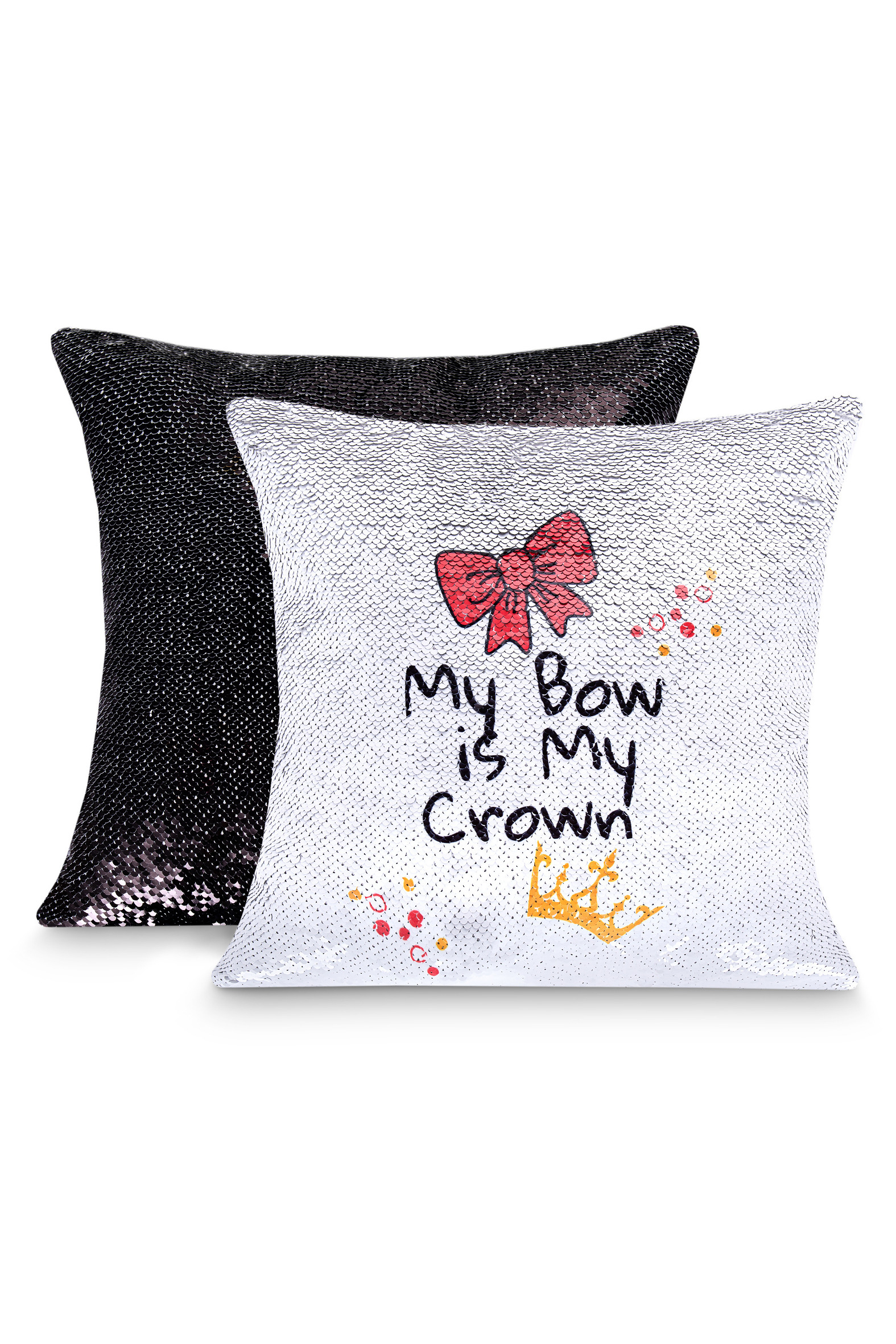Cekinowa poduszka my bow is my crown, czyli moja kokarda jest moją koroną! Idealny prezent dla cheerleaderki. Poduszka z dwustronnymi cekinami!