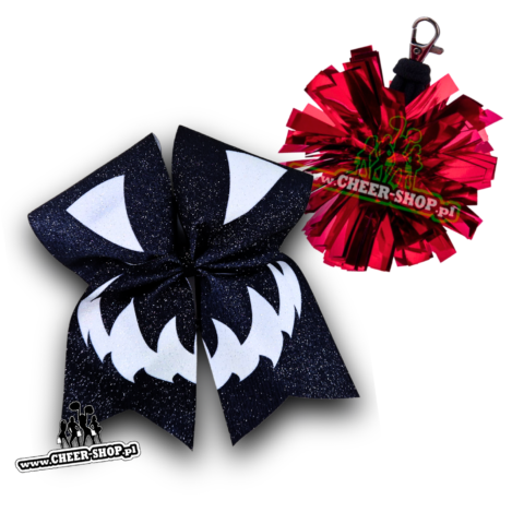 kokarda uśmiech ducha, cheer bow, professional bow, kokarda do włosów, halloween, kokarda dla cheerleaderki, halloween bow, zestaw na halloween, przypinka