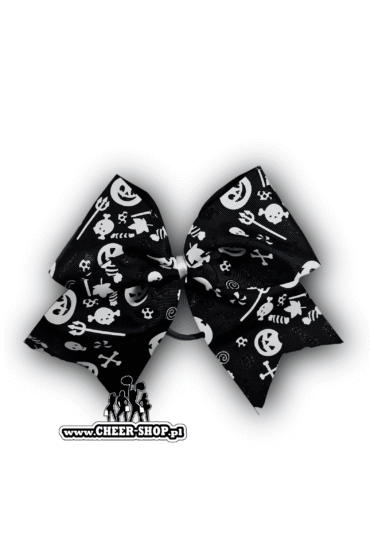 miękka kokarda białe kości, kokarda na halloween, kokarda halloweenowa, kokardka do włosów