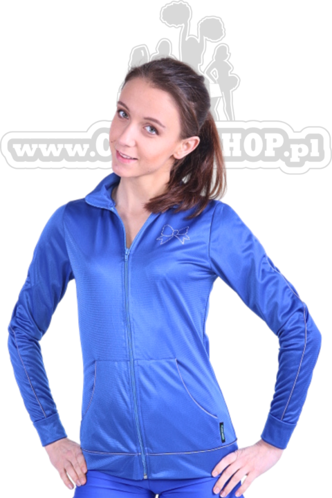 bluza niebieska cheerleader z kokardką, cheerleaderka, odzież na trening, strój sportowy, dżety, zdobienie
