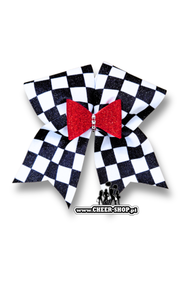 kokarda dla cheerleaders w kratkę, szachownica, białoczarna kokarda