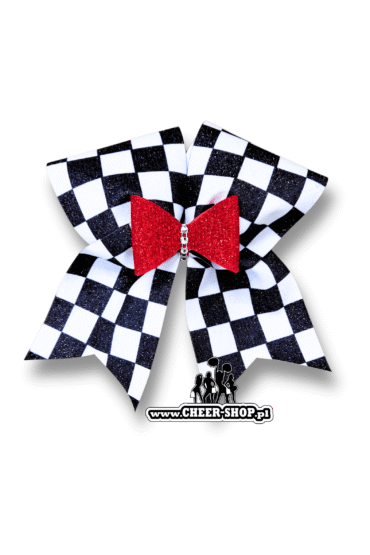 kokarda dla cheerleaders w kratkę, szachownica, białoczarna kokarda, Kokardka turbo cheer-shop.pl cheer bow