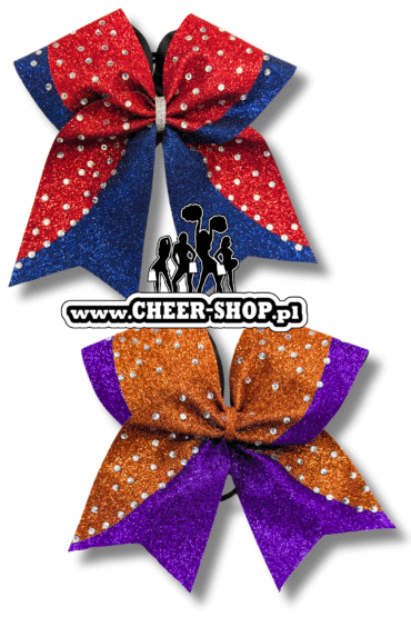 Profesjonalna brokatowa kokarda dla cheerleaders, kokarda do włosów, cheer bow, kokarda z falą dżetów double