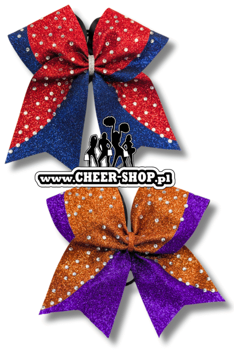 Profesjonalna brokatowa kokarda dla cheerleaders, kokarda do włosów, cheer bow, kokarda z falą dżetów double