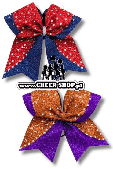 Profesjonalna brokatowa kokarda dla cheerleaders, kokarda do włosów, cheer bow, kokarda z falą dżetów double, ringstones