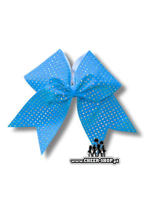 Kokarda Full Out flock baby blue, crystal, profesjonalna kokarda do włosów dla cheerleaderek, professional bow, cheer bow, kokarda z dżetami, kokarda z cyrkoniami, kokarda z diamencikami
