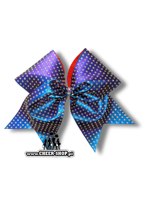 Kokarda Full Out metallic, crystal ab, profesjonalna kokarda do włosów dla cheerleaderek, professional bow, cheer bow, kokarda z dżetami, kokarda z cyrkoniami, kokarda z diamencikami