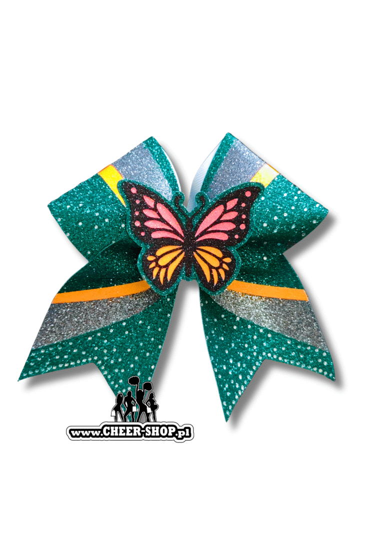 Kokarda Scale, profesjonalna kokarda dla cheerleaderek, professional bow, cheer bow, kokarda z dżetami, kokarda z cyrkoniami, środek 3D, 3D center, butterfly bow