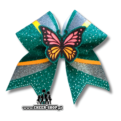 Kokarda Scale, profesjonalna kokarda dla cheerleaderek, professional bow, cheer bow, kokarda z dżetami, kokarda z cyrkoniami, środek 3D, 3D center, butterfly bow