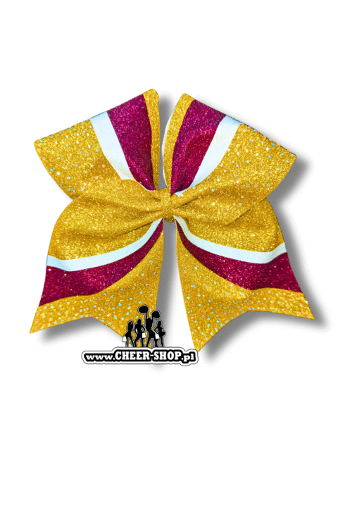 Kokarda Scale, profesjonalna kokarda dla cheerleaderek, professional bow, cheer bow, kokarda z dżetami, kokarda z cyrkoniami, środek 3D, 3D center, gold bow