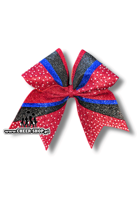 Kokarda Scale, profesjonalna kokarda dla cheerleaderek, professional bow, cheer bow, kokarda z dżetami, kokarda z cyrkoniami, środek 3D, 3D center, red bow