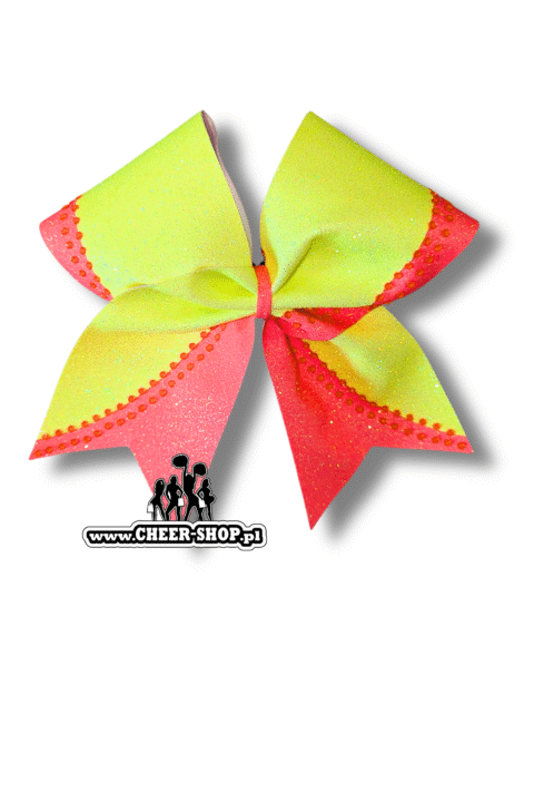 kokarda bow & arrow neon yellow neon grapefruit, cheer bow, kokarda dla cheerleaders, professional bow, profesjonalna kokarda dla cheerleaderek