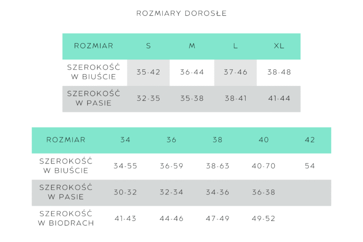 Rozmiary ubrań dorosłe