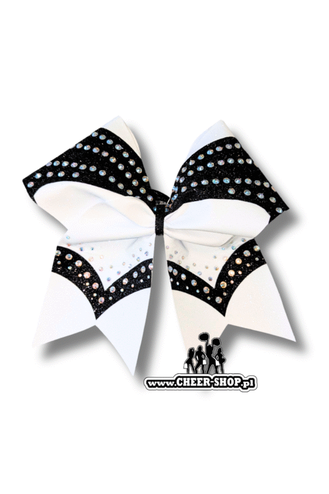 kokarda grand champion, cheer kokarda cheer bow, kokarda dla cheerleaderki, kokarda level 7, kokarda z dżetami, kokarda ze zdobieniami, czarno biała kokarda