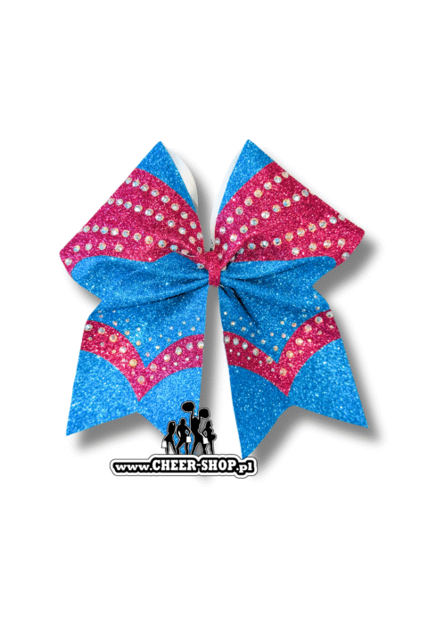 kokarda grand champion, cheer kokarda cheer bow, kokarda dla cheerleaderki, kokarda level 7, kokarda z dżetami, kokarda ze zdobieniami, niebiesko różowa kokarda