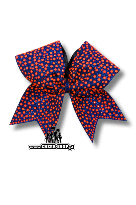 kokarda waterfall level seven granatowo pomarańczowa, blue bow, level 7, cheerleading, kokarda z dżetami, kokarda z diamencikami, cheer bow, gemstones, rhinestones, cheershop, best bow, cheersport