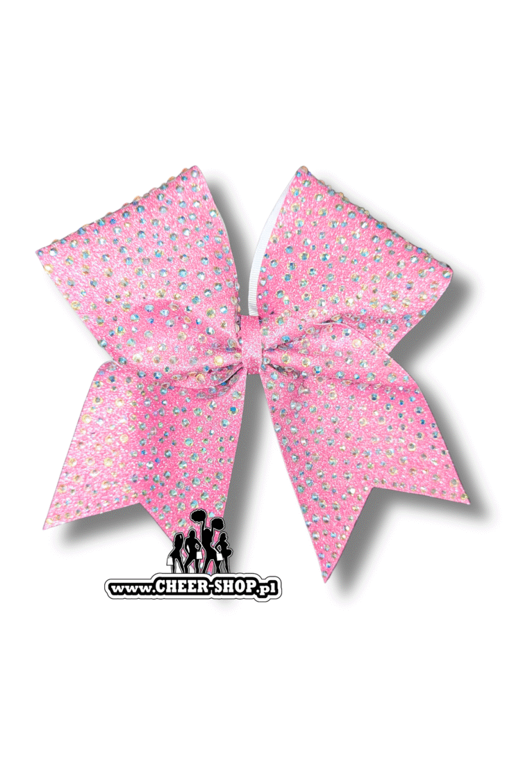 kokarda waterfall level seven różowa, pink bow, level 7, cheerleading, kokarda z dżetami, kokarda z diamencikami, cheer bow, gemstones, rhinestones, cheershop, best bow, cheersport