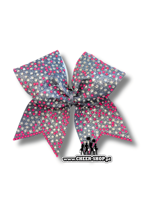 kokarda waterfall level seven srebrna, silver bow, level 7, cheerleading, kokarda z dżetami, kokarda z diamencikami, cheer bow, gemstones, rhinestones, cheershop, best bow, cheersport