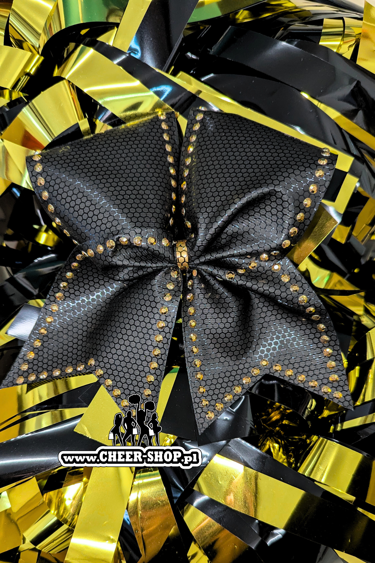 szybka akcja cheer shop zestaw kokarda i pompony, black and gold