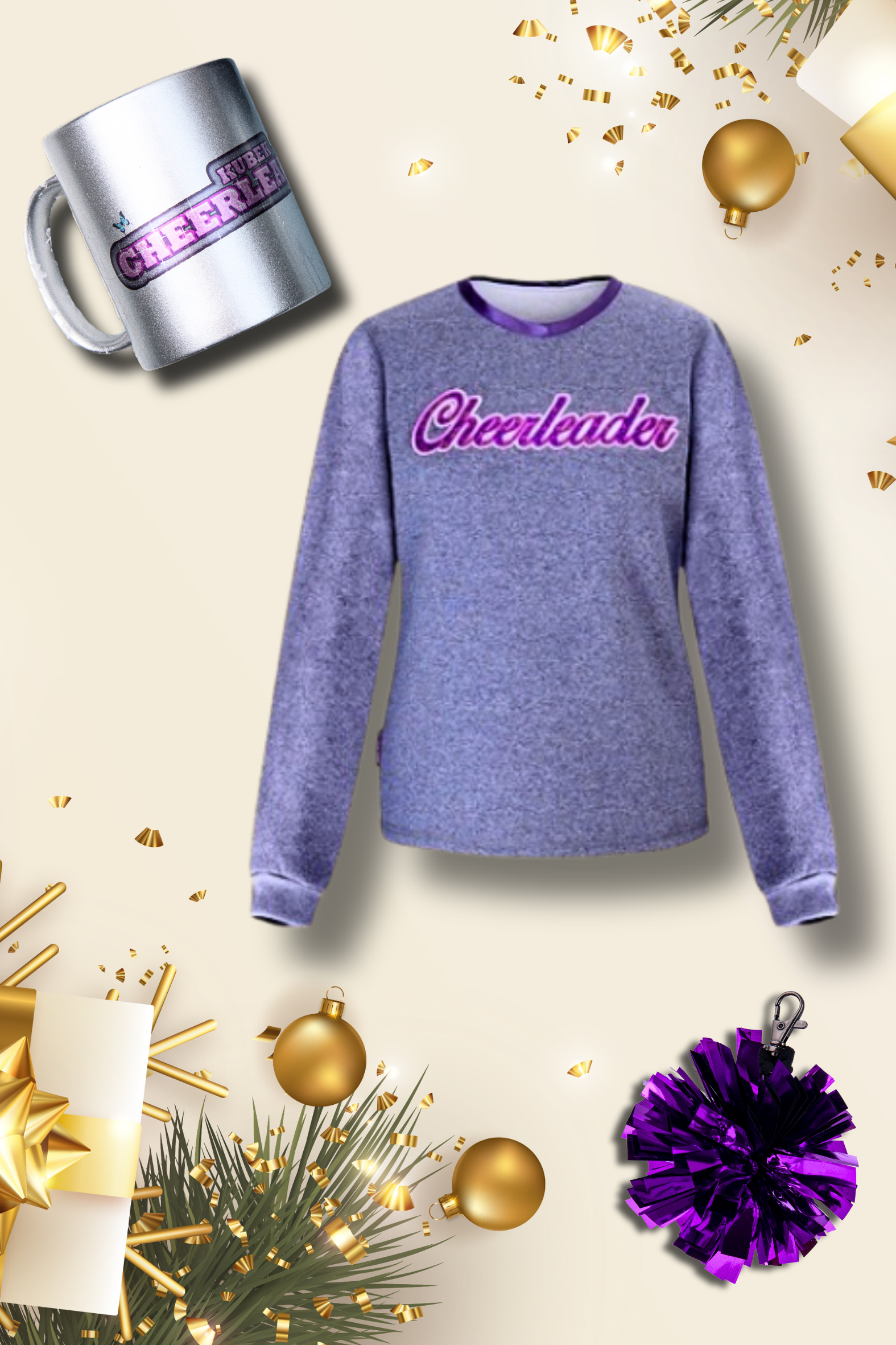 Cheer Box Świąteczny Cheerleader, zestaw prezentowy, gift set, ocieplana bluza, brokatowy kubek, brelok mini pomponik