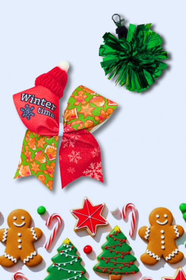Cheer Box Świąteczny Zielony piernik, zestaw prezentowy, gift set, brelok kokarda z czapeczką, brelok mini pomponik zielony