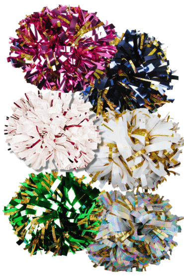 pompony dla mażoretek, pompony metallic z cienkimi paskami, pompony dla cheerleaderek