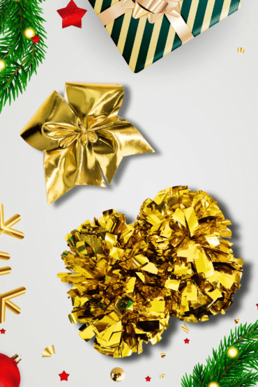 CHEER BOX Golden WOW, złote pompony metaliczne, kokarda metallic, zestaw metaliczny, zestaw prezentowy, prezent dla cheerleaders, prezent pod choinkę, prezent na święta