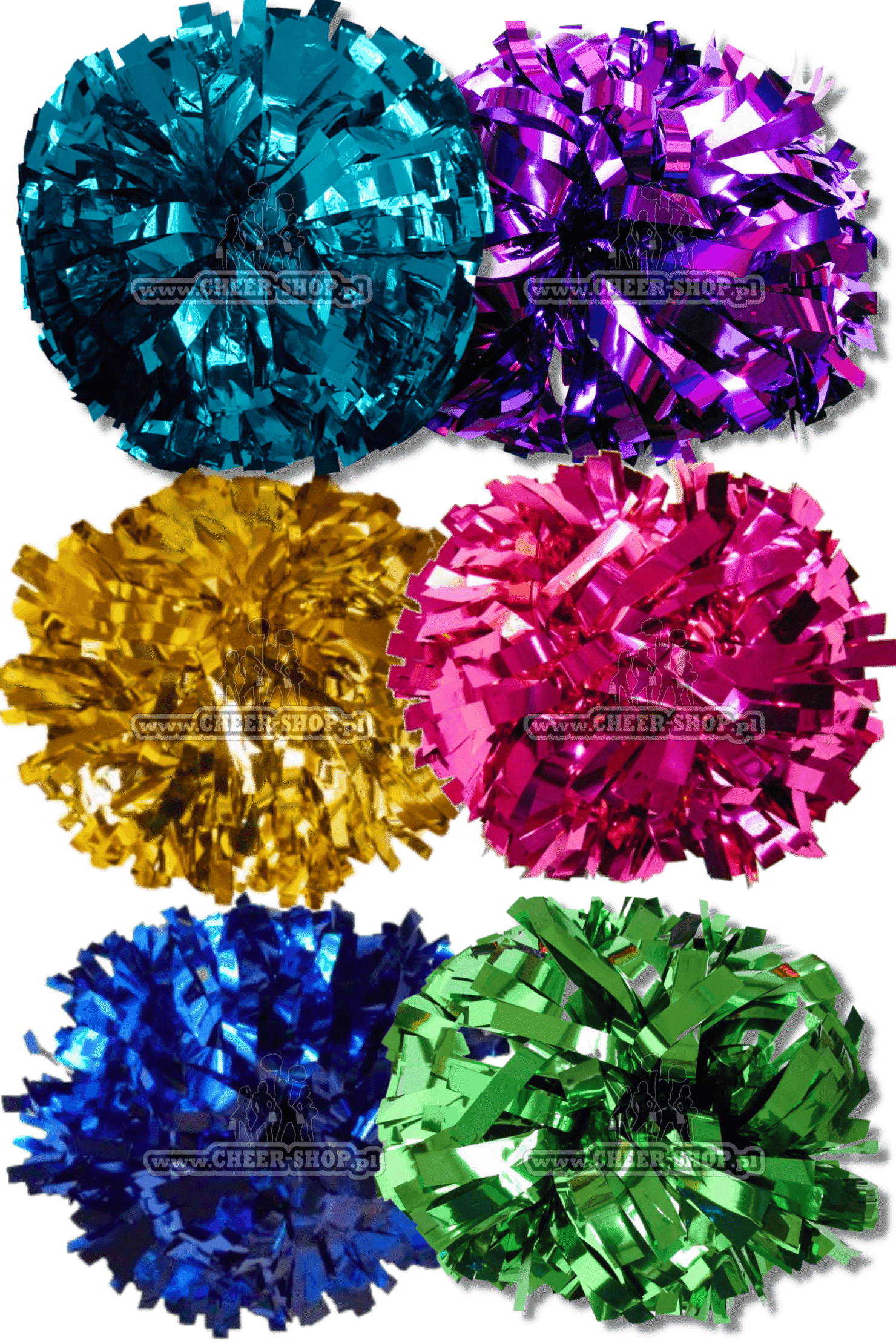 pompony metallic, pompony metaliczne, profesjonalne pompony dla cheerleaderek, pompony dla mażoretek, pompony na zawody