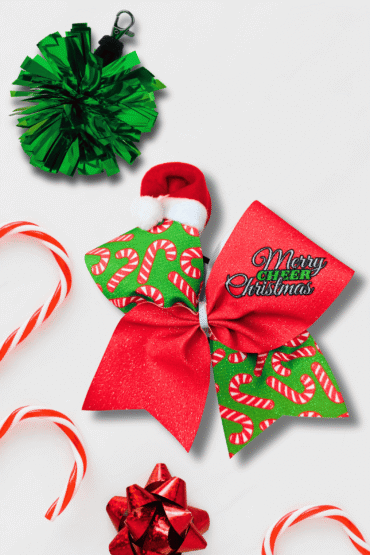 Cheer Box Świąteczny Laska Cukrowa, zestaw prezentowy, gift set, profesjonalna kokarda dla cheerleaderek, brelok mini pomponik