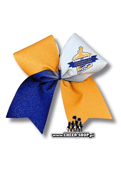 Brokatowa kokarda z twoim nadrukiem, personalizowana kokarda, customized bow, yours bow, cheer bow, bow for cheerleaders, professional bow, profesjonalna kokarda dla cheerleaderek, austria occv 2021
