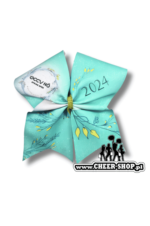Brokatowa kokarda z twoim nadrukiem, personalizowana kokarda, customized bow, yours bow, cheer bow, bow for cheerleaders, professional bow, profesjonalna kokarda dla cheerleaderek, austria occv 2024