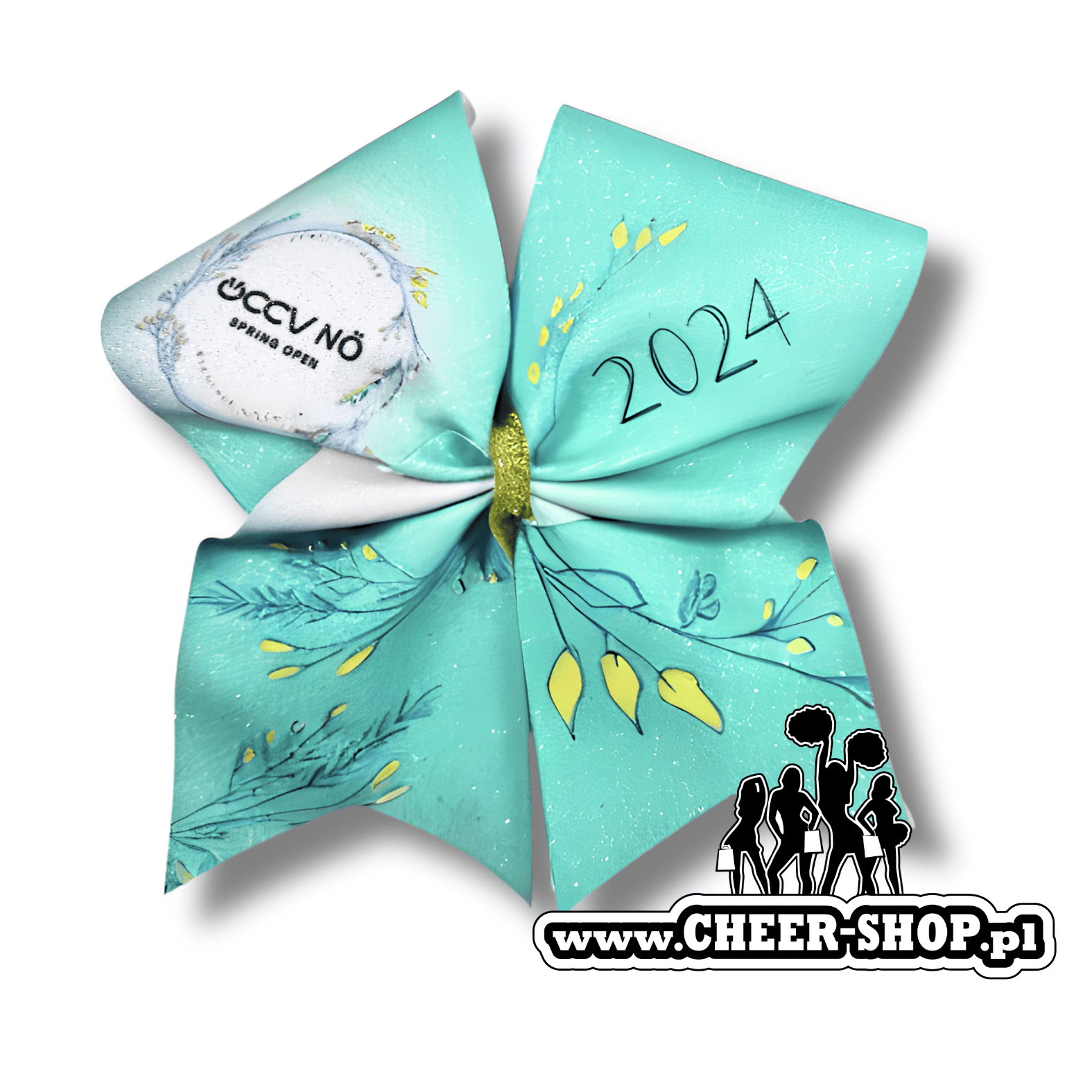 Brokatowa kokarda z twoim nadrukiem, personalizowana kokarda, customized bow, yours bow, cheer bow, bow for cheerleaders, professional bow, profesjonalna kokarda dla cheerleaderek, austria occv 2024