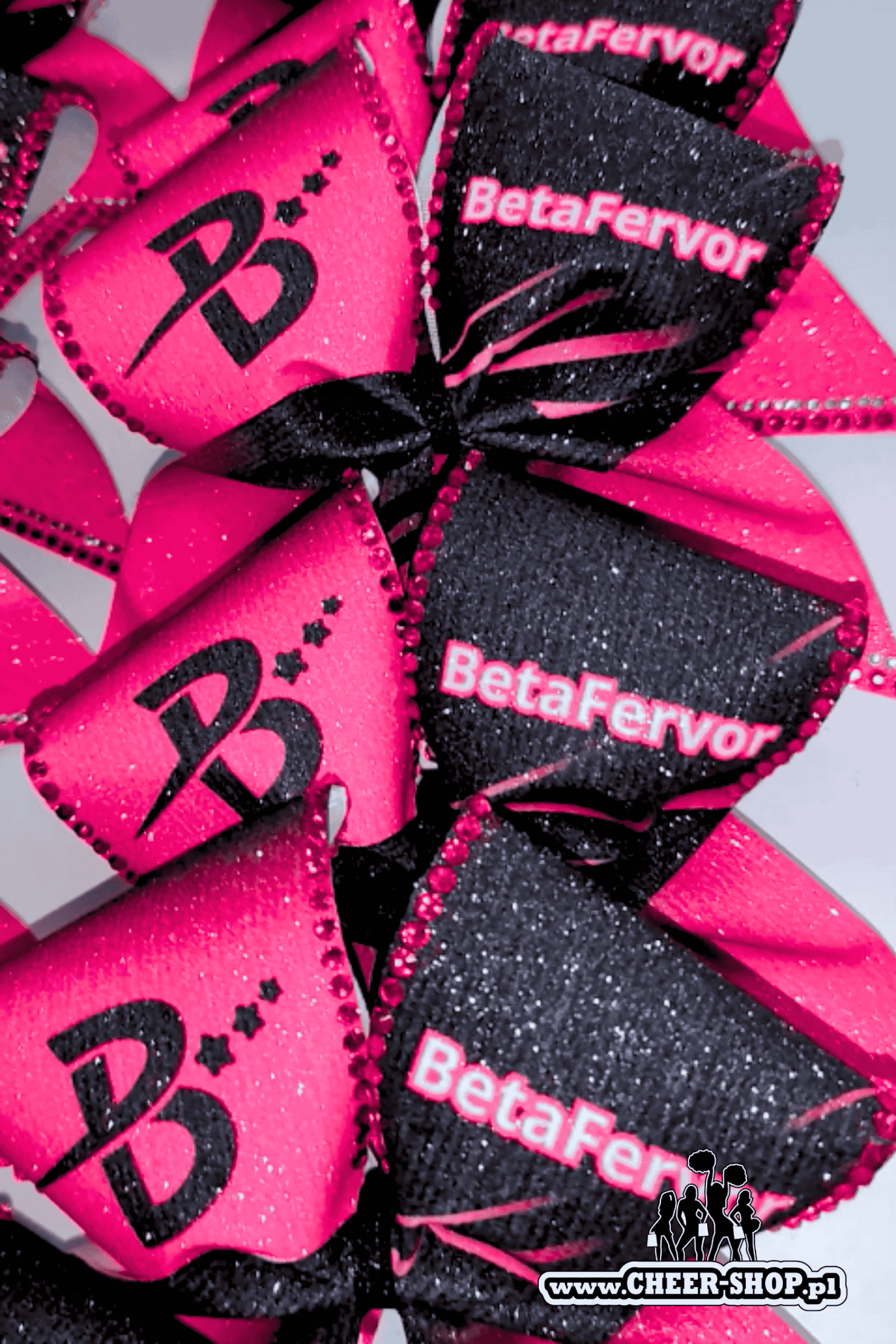 Brokatowa kokarda z twoim nadrukiem, personalizowana kokarda, customized bow, yours bow, cheer bow, bow for cheerleaders, professional bow, profesjonalna kokarda dla cheerleaderek betafervor