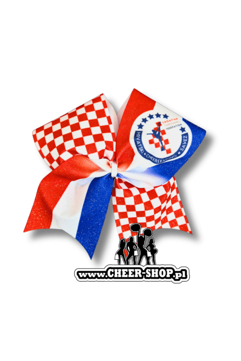 Brokatowa kokarda z twoim nadrukiem, personalizowana kokarda, customized bow, yours bow, cheer bow, bow for cheerleaders, professional bow, profesjonalna kokarda dla cheerleaderek, chorwacja 2024